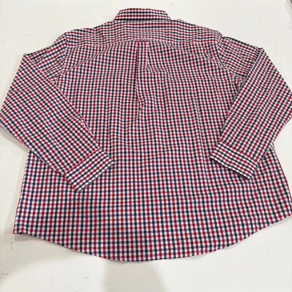 Mason James Mens XXL Red White Blue Gingham Stretch Non-Iron Wicking Shirt NWT - Picture 7 of 7